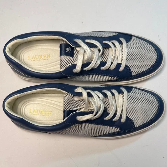 Lauren Ralph Lauren Navy and White Hailey Canvas & Leather Sneakers size 10 - Picture 2 of 7